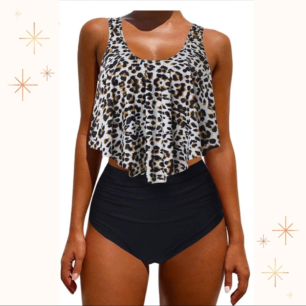 Flash Sale! Women's Ruffle Bikini Swimsuit, High Waisted Bottom,  Tankini Look